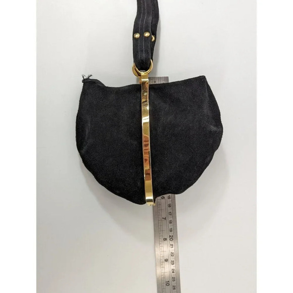 Goldco Italy Suede Sac Purse Clutch Handbag Black Small Bag Gold Metal Hardware - Picture 9 of 10
